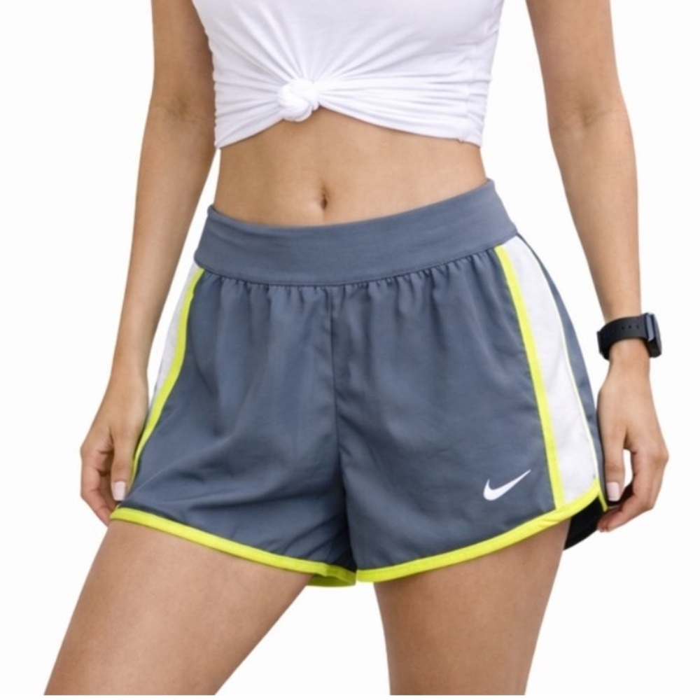 Nike Dri-FIT Tempo Running Shorts‎ Gray White Neon Trim Women’s Size M